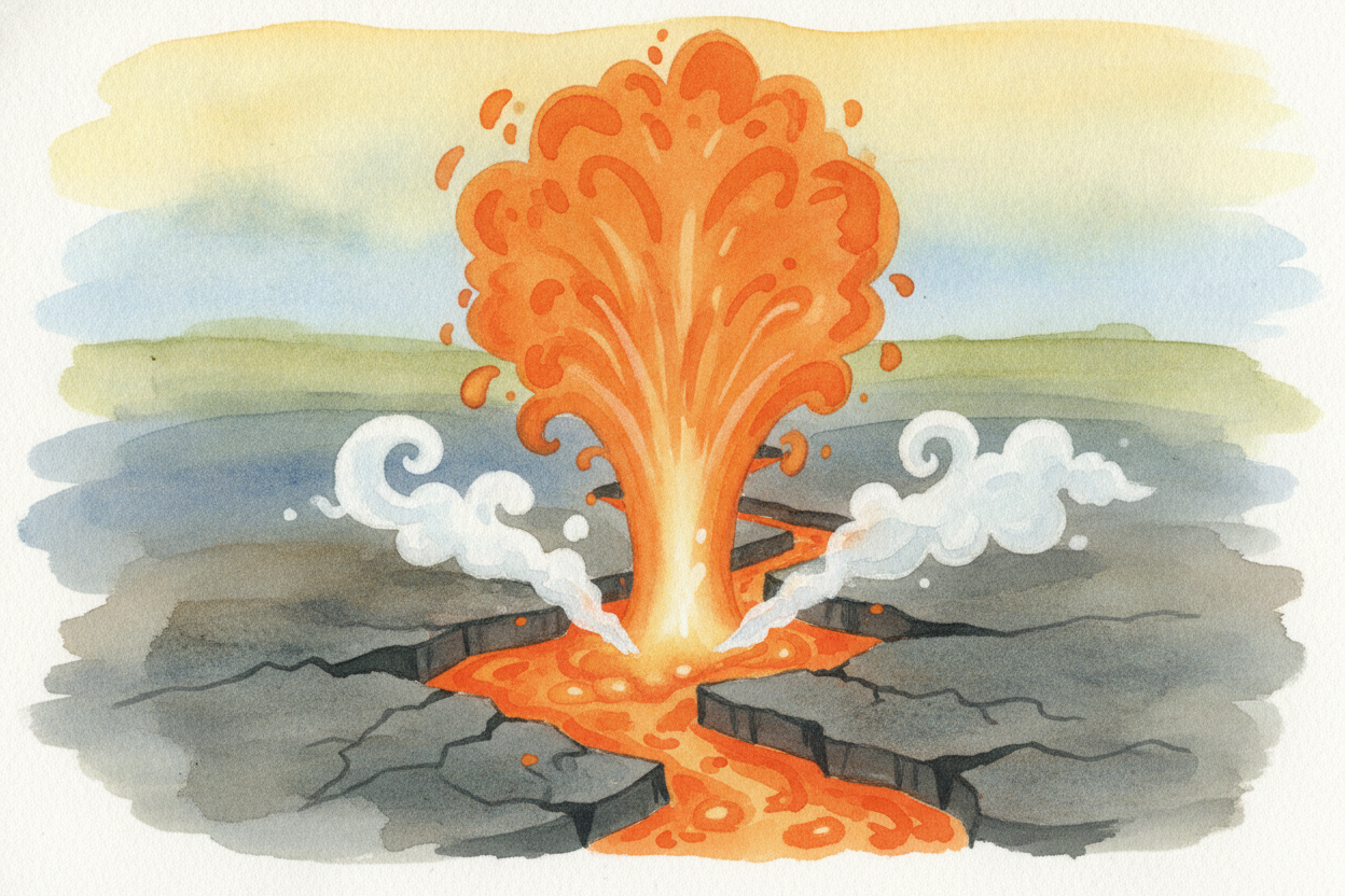 So when a crack opens and the ++magma++ finally escapes to the surface, it brings all that deep heat with it. The moment
