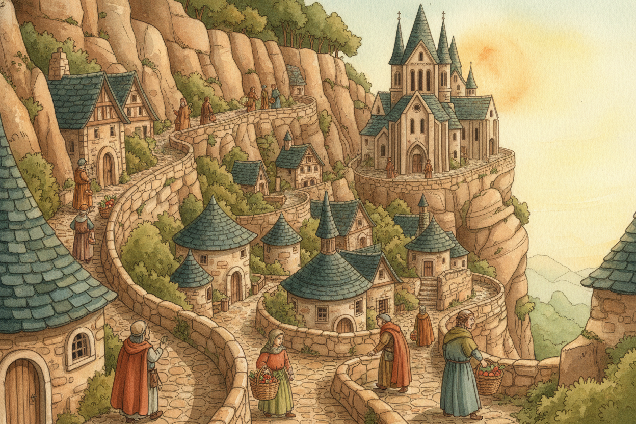 ~~So they built it.~~ First a small church, then over centuries, a massive abbey. Monks lived at the top, copying manusc