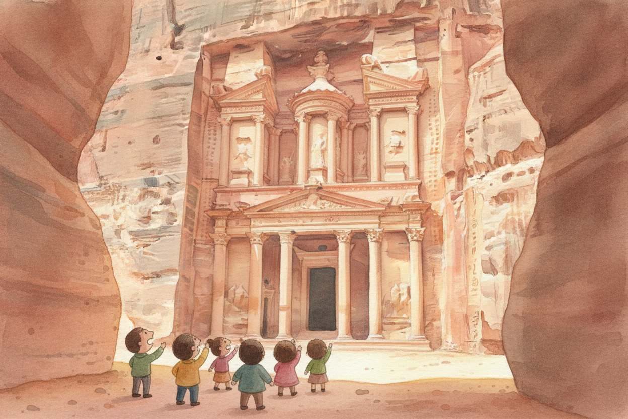 Today, ++Petra++ is ++Jordan++'s most visited treasure. You still enter through the Siq — _that same narrow canyon_ — an
