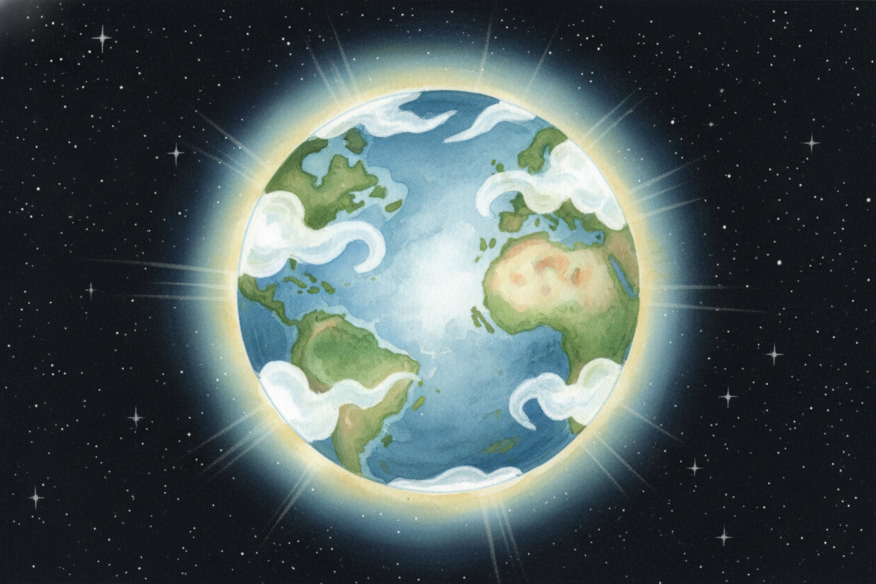 Imagine a **giant blue marble**, ~~spinning quietly in the dark~~, packed with oceans and mountains and weather and whal