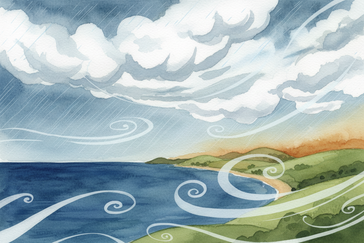 That air also makes weather — ~~Earth's restless mood~~. The Sun heats some places more than others, so air and water ke