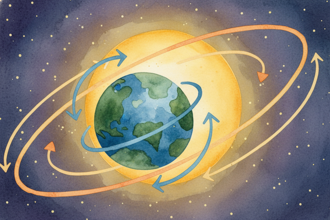 ~~And Earth is never still.~~ It spins like a top, and one full spin gives us a day and a night. At the same time it loo