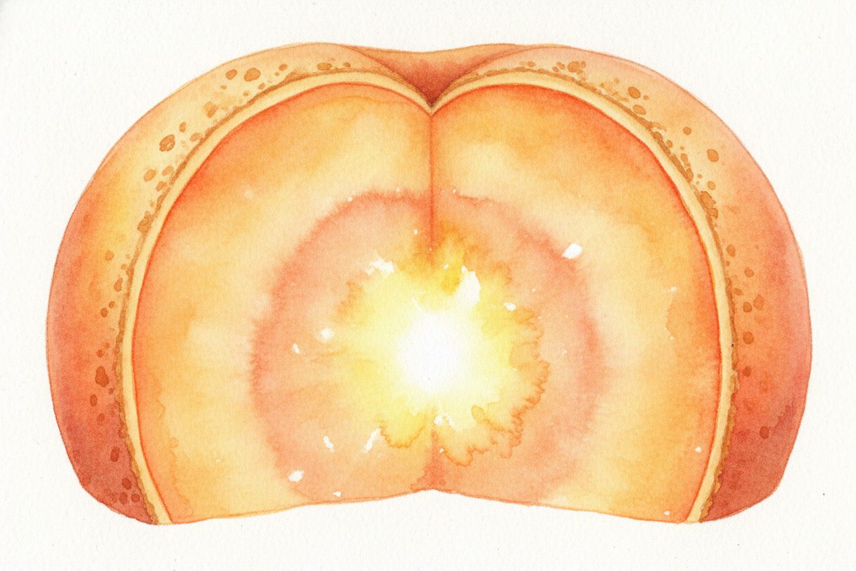 To understand why, *peek inside the Earth*. It isn't a solid rock all the way down. **Think of it like a peach**: a thin