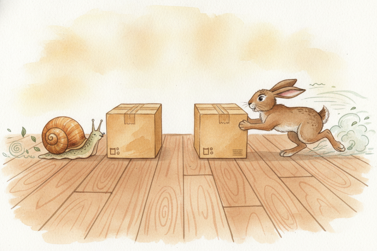 Now, you could move that box slowly, taking all afternoon. ~~Or you could~~ move the very same box quickly, **in two sec