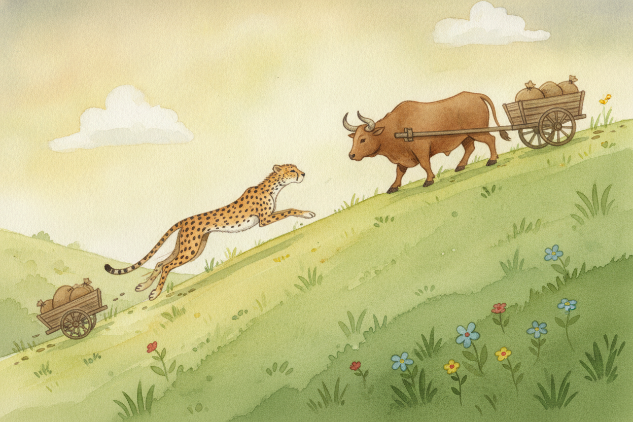 So strength and power are **not the same thing**. A patient ox and a sprinting cheetah might move the very same load up 