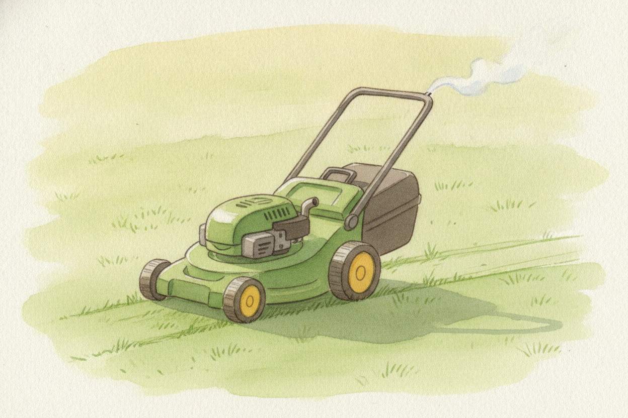Now back to our two machines. Inside the lawnmower, a **tiny engine sips a little fuel** and makes a small, steady push 