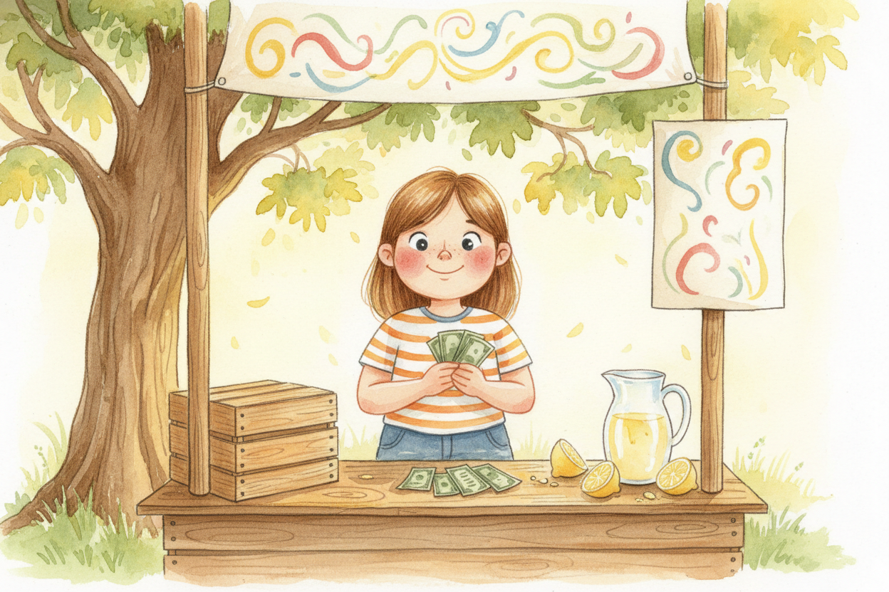 Let's say you open a lemonade stand. You squeeze lemons, add sugar, fill cups with ice. You sell each cup for a dollar. 
