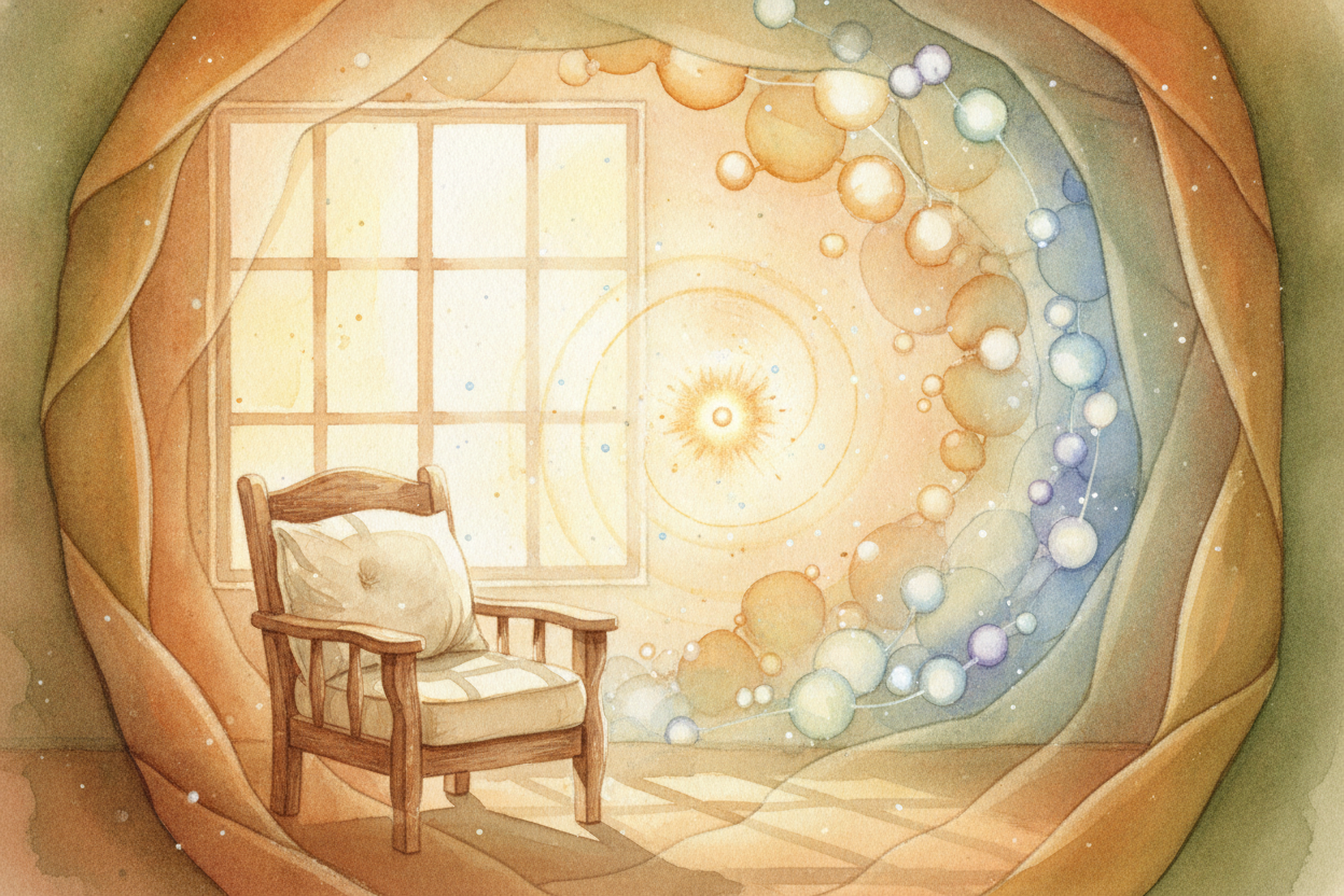 ~~Look closer. Closer.~~ Past the chair, past the dust, past the atoms in the dust — down to where **the world stops beh