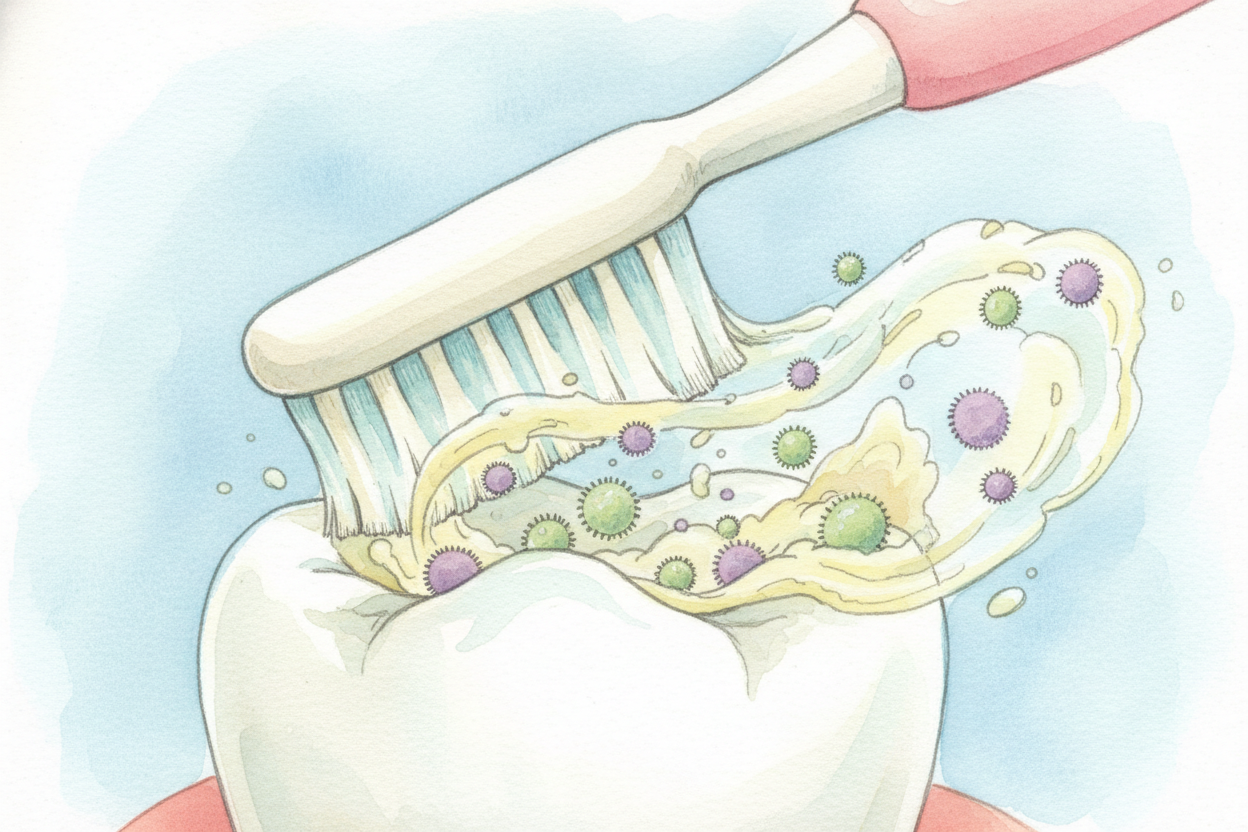 When your toothbrush bristles sweep across a tooth, they're doing ~~manual labor:~~ **scraping that plaque film off** be