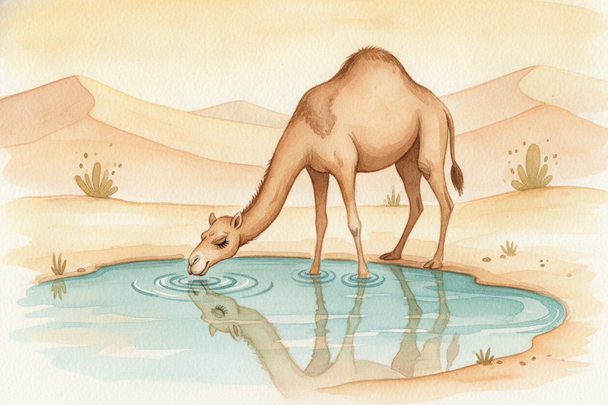But if the water isn't in the hump, where does the camel keep all its actual water? Mostly in its blood and its body, li