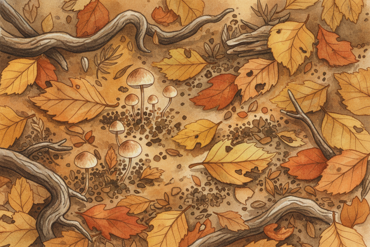 Next ingredient: ~~DEAD STUFF~~. (Stay with me, this is the good part.) Fallen leaves, old roots, a beetle that lived a 