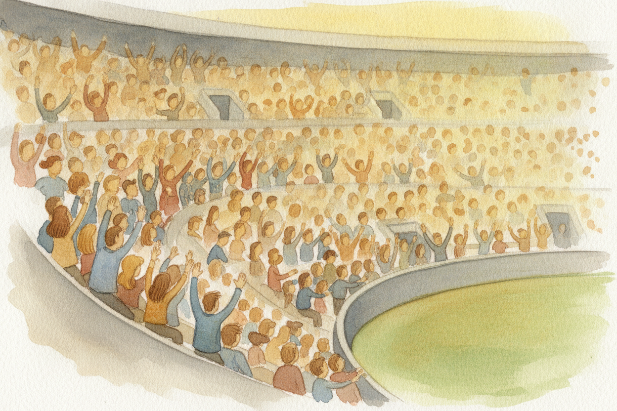 ~~It's exactly like~~ the **toppling of dominoes**, or the wave fans do in a stadium. Each person only stands up and sit