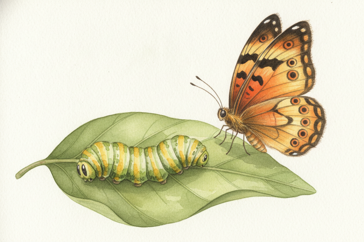 ~~But the matching isn't really a plan~~ — it's how butterflies are built from the very start. Before it had wings, the 