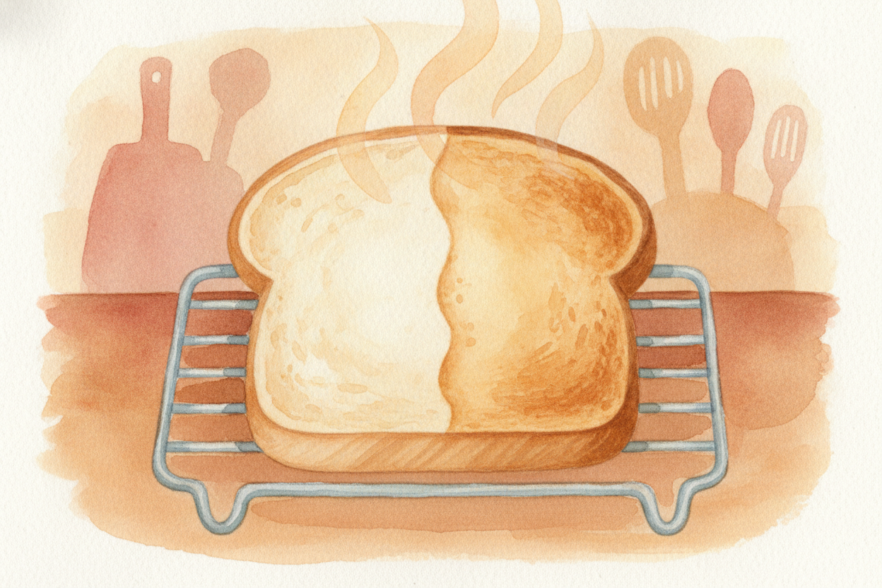 Think of toast. Bread goes in soft and pale; it comes out crunchy and golden-brown. **You can't un-toast it** back into 