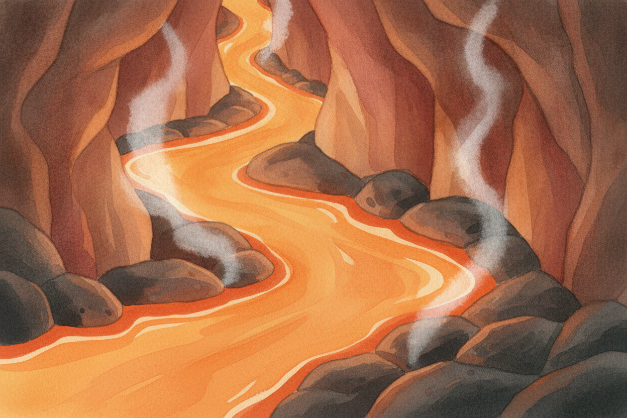~~Story number one~~ starts deep underground, where it is hot enough to melt rock into a slow, glowing soup called ++mag