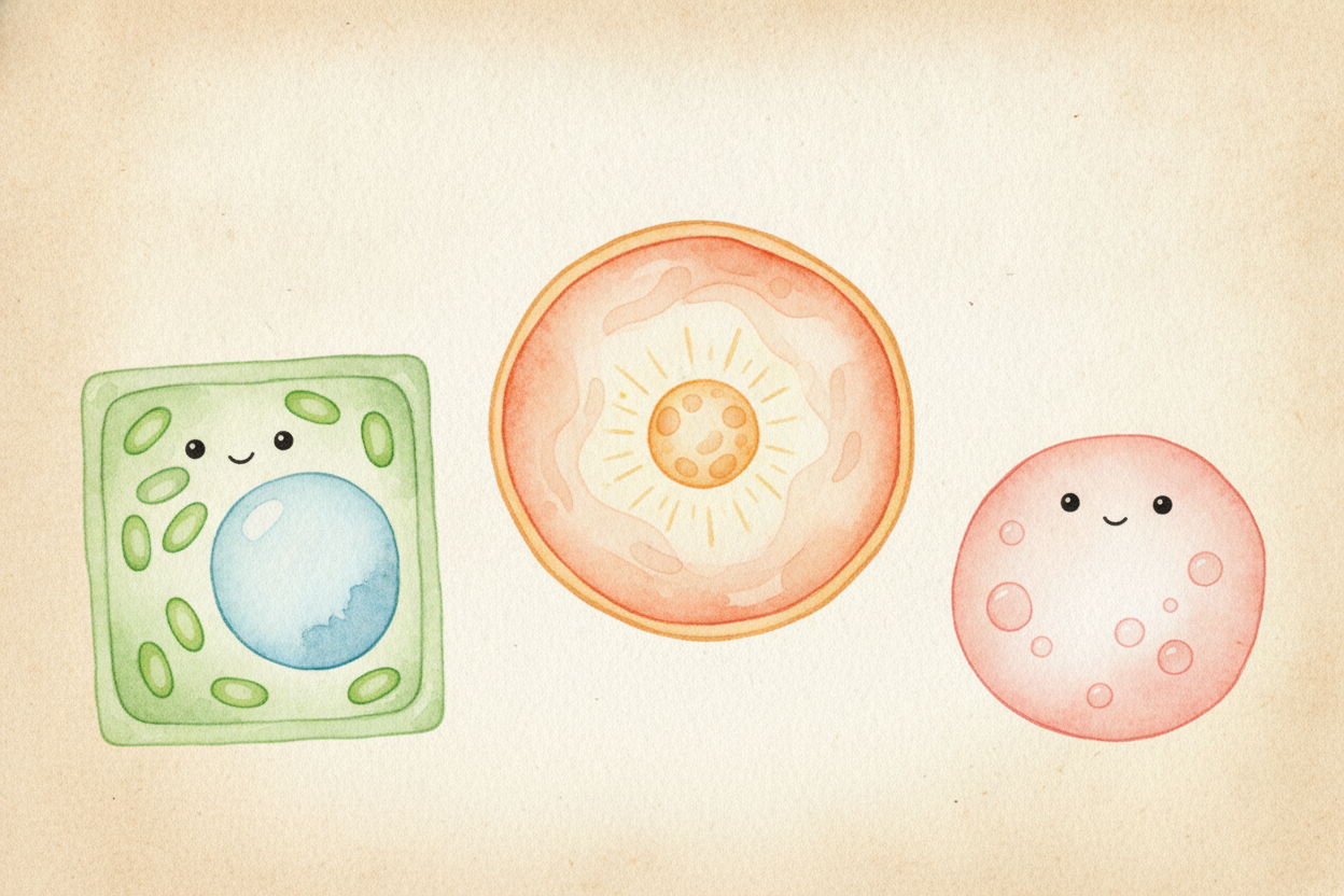 Let's start with ~~what they SHARE~~, because it's most of the list. Both cells are wrapped in a thin, jelly-soft skin c