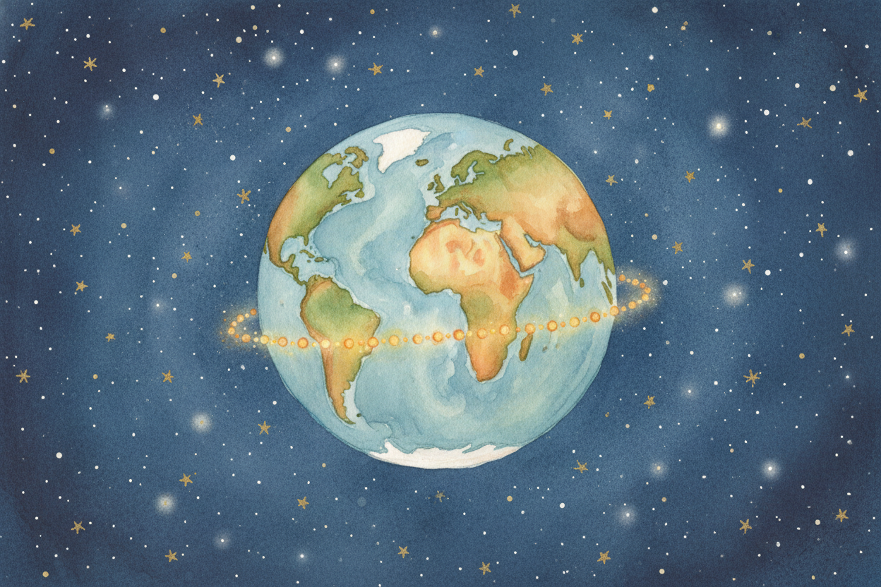 There's an invisible line wrapped around the middle of the Earth, and it has a name: ++the equator++. You can't see it p