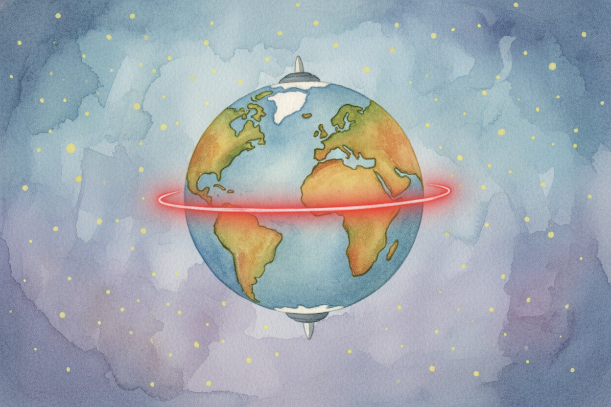Imagine the Earth is **spinning like a top**. It spins around an invisible rod through its center—we call that the ++axi