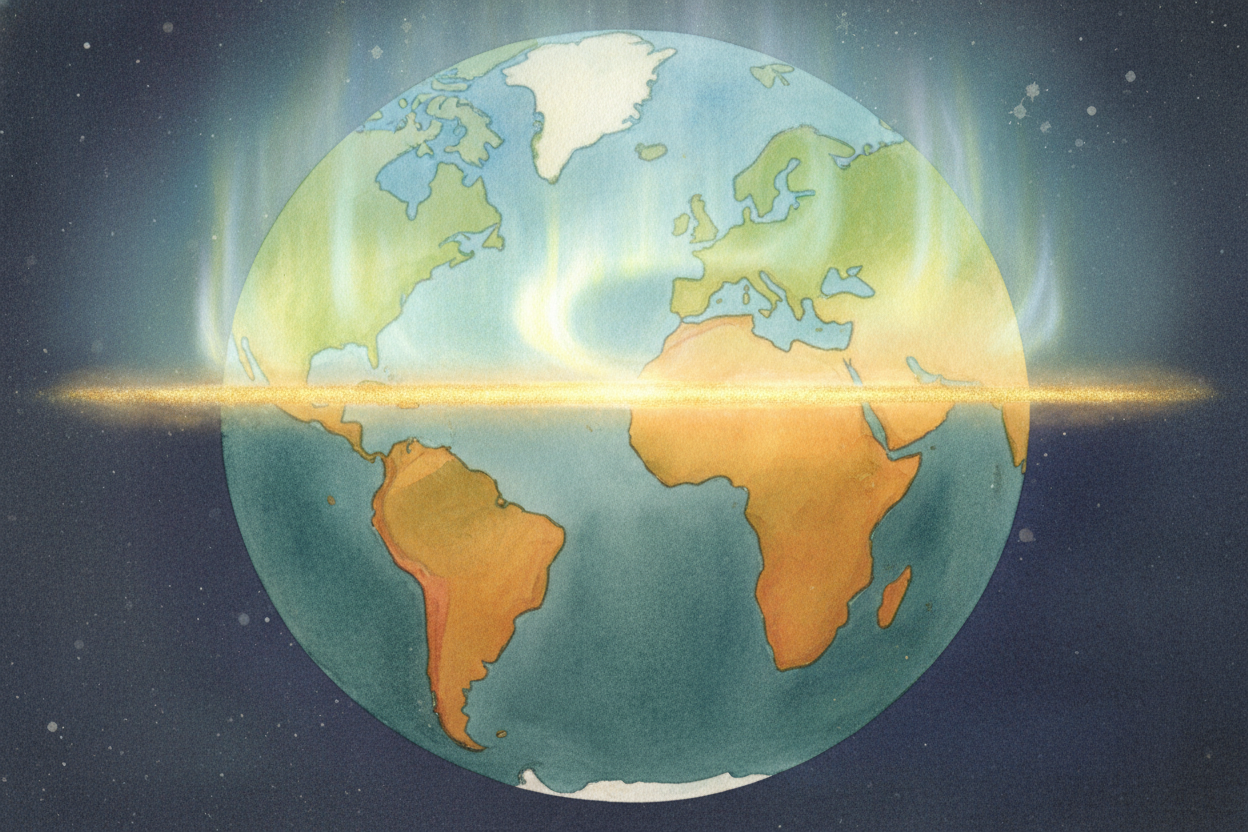 The equator isn't a real thing you can touch—it's an **imaginary circle** we drew on maps to help us measure distances a