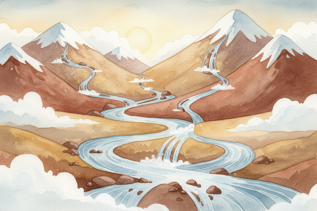 ~~Here's the tricky part.~~ A river is **like a family tree** — lots of smaller streams join together to make the main r