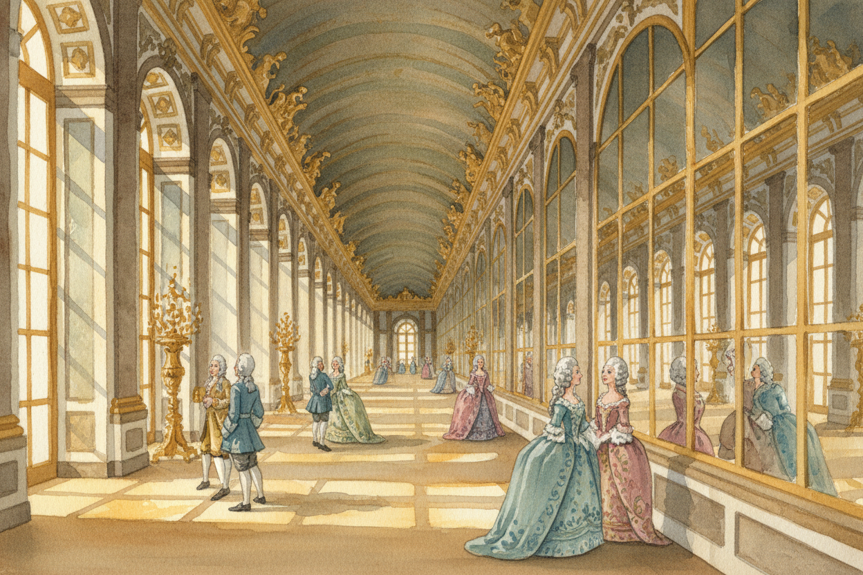 The whole point was spectacle. ++Versailles++ wasn't just beautiful — it was a show of power. The Hall of Mirrors had **