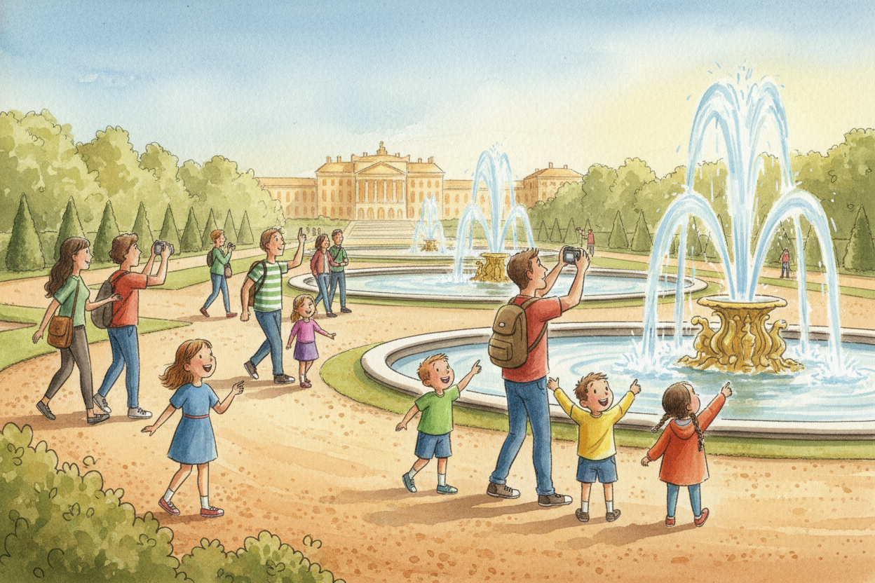 Today, ++Versailles++ is still there, just outside ++Paris++, and millions of people visit every year. They walk through