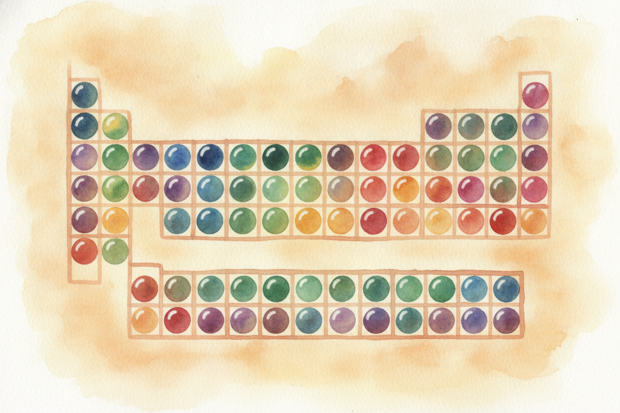 So the periodic table is really a **seating chart for the universe**. Read it left to right and the atoms grow, *proton 