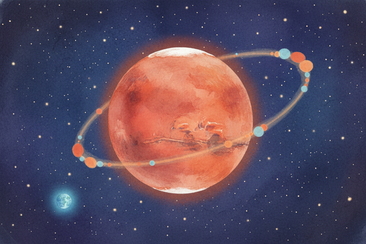 So that's Mars: a cold, rusty, half-sized neighbor with the biggest volcano around, **a canyon you could lose a country 