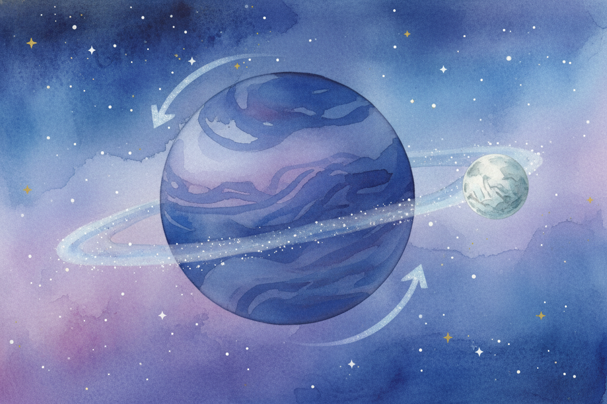 ++Neptune++ even has rings, though they're faint and dusty — much shyer than ++Saturn++'s famous bright ones. And it tra