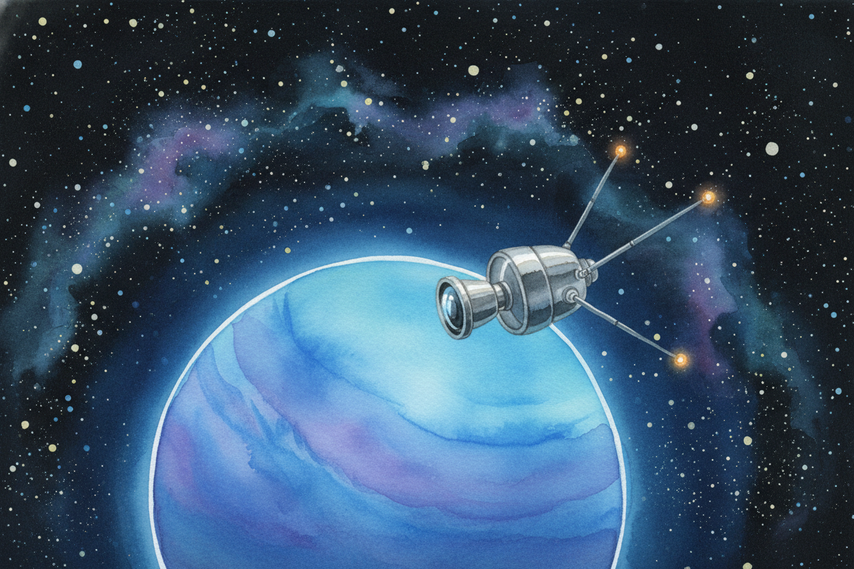 We've only ever sent **one spacecraft** close enough to see it well — _a little robot explorer_ that ~~zipped past~~ lon