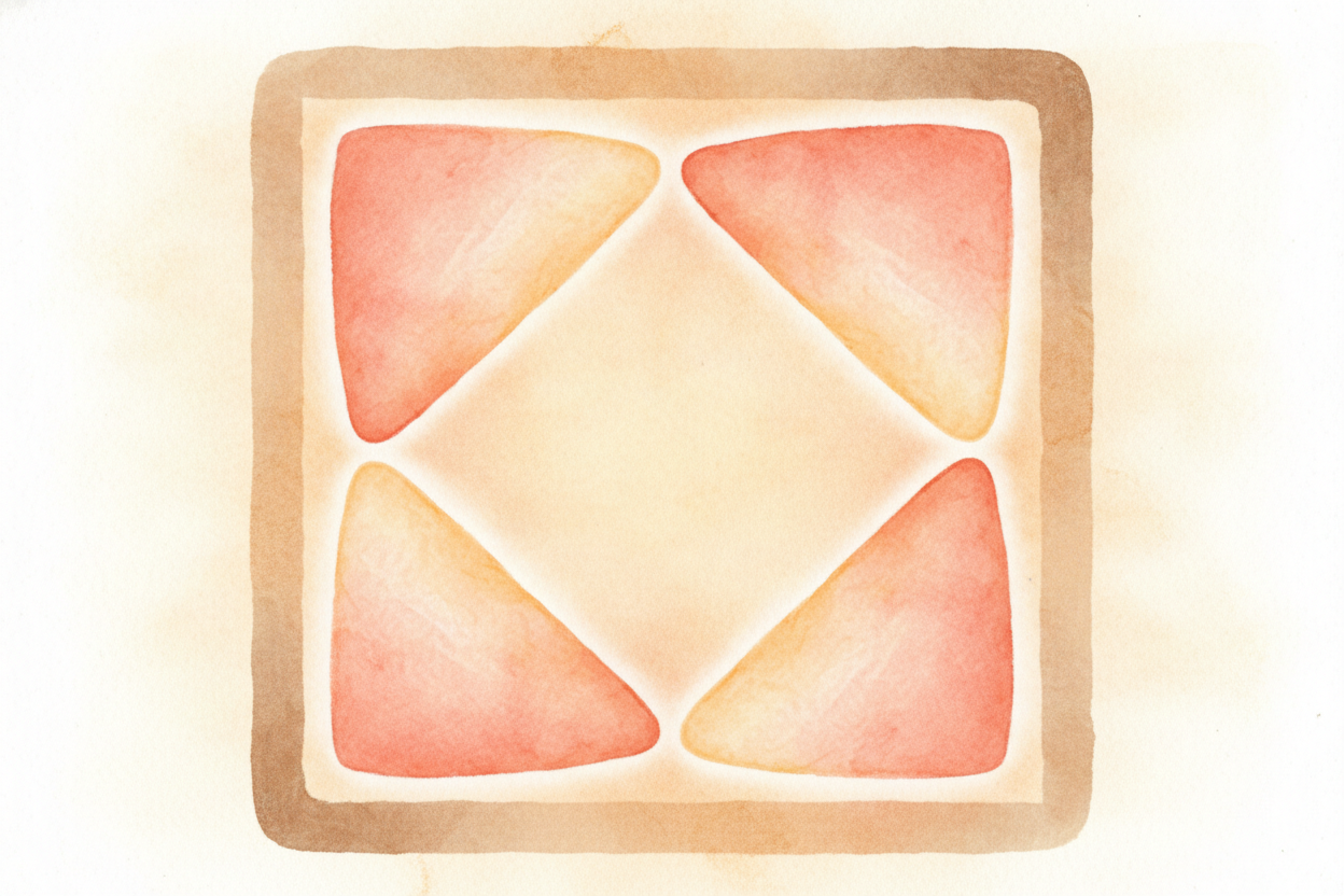 In the first arrangement, the four triangles ~~huddle into the corners~~. The empty space they leave behind is **one squ
