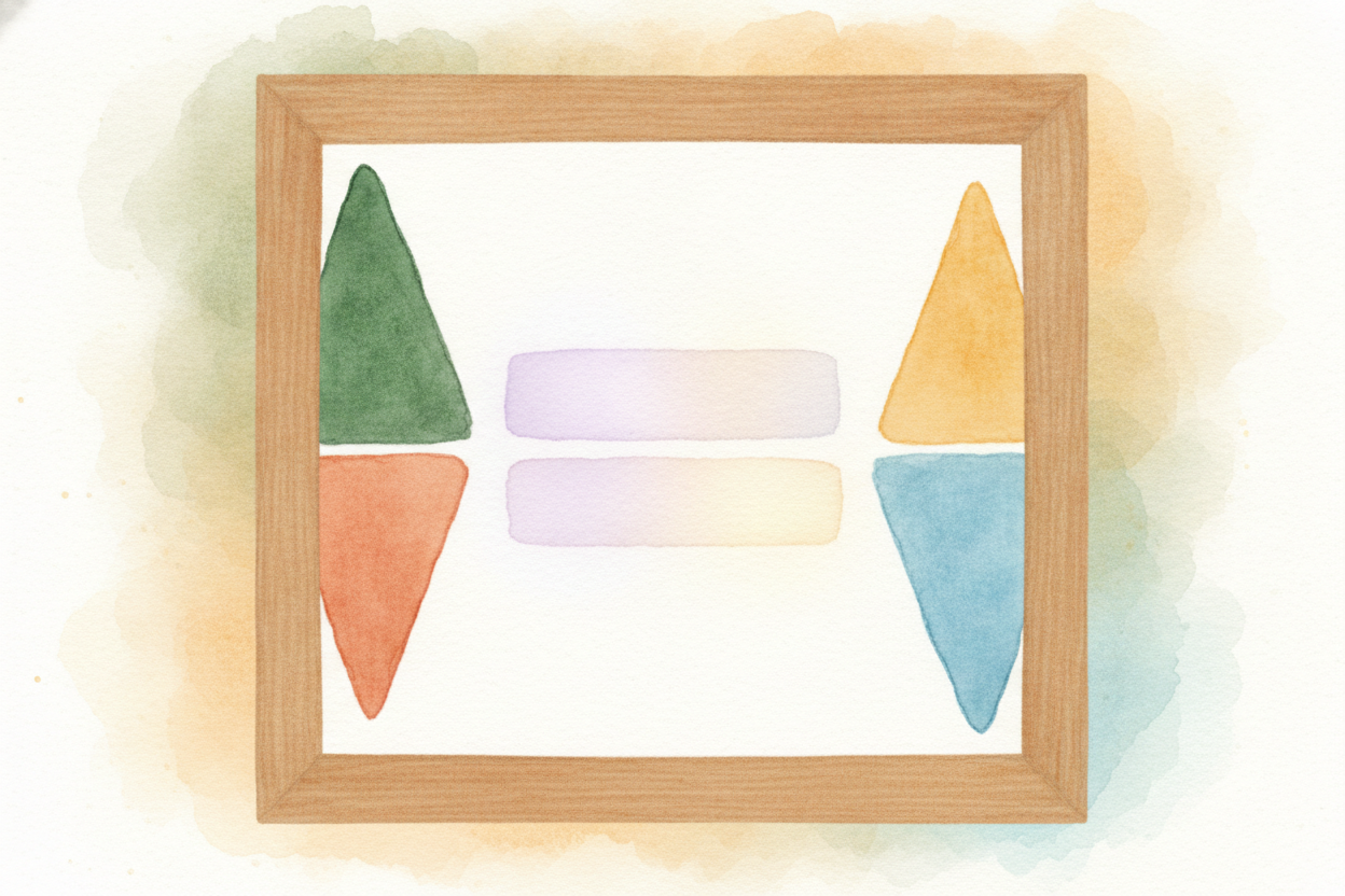 Now ~~slide the same four triangles around~~ — same frame, same triangles. This time they leave behind **TWO empty squar