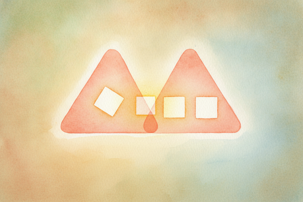~~And there's the secret.~~ Both arrangements live inside the **very same frame**, with the very same four triangles. So