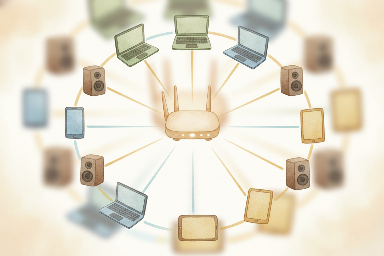 ~~But here's the clever part:~~ your house probably has **ten devices all shouting at once** — phones, laptops, tablets,