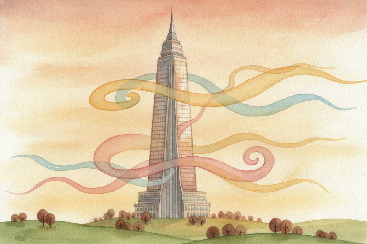 So nothing keeps a skyscraper perfectly still — ~~and that's the whole trick~~. **Deep feet hold it down**. Triangles an