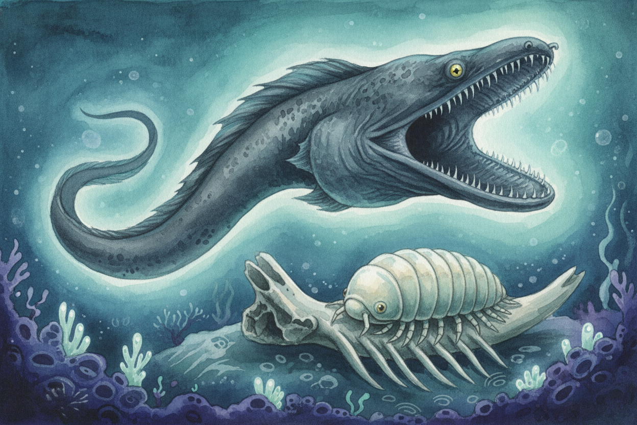 Then there are the hunters. The ++gulper eel++ has a **mouth like an unhinged grocery bag** — it can swallow prey larger