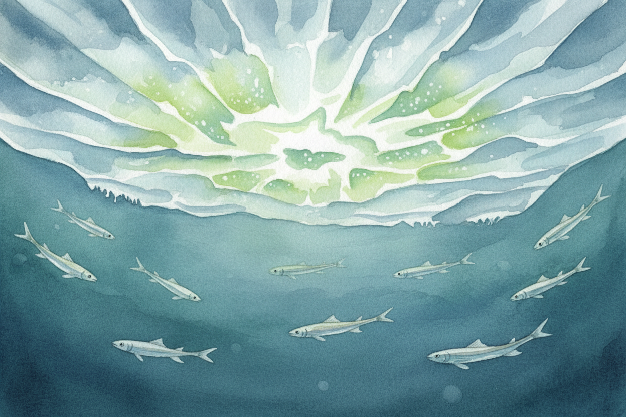 ~~Even the ice itself is alive.~~ Tiny algae grow inside it, turning the underside green. Fish with *antifreeze proteins