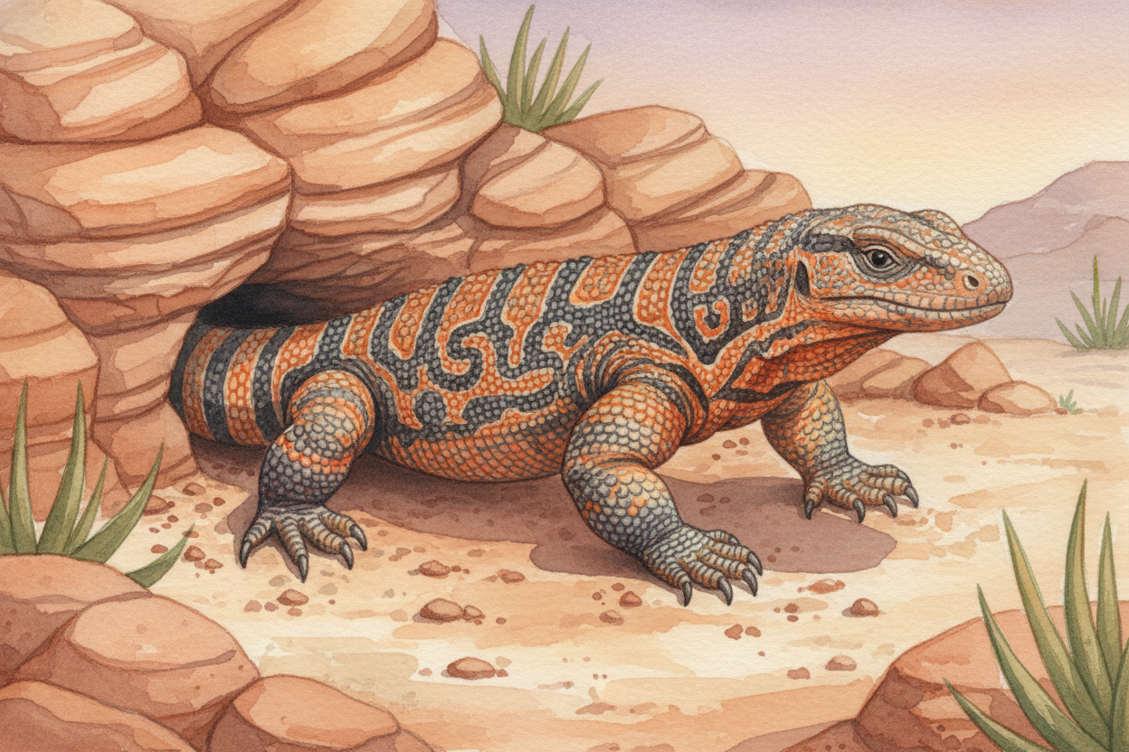 The ++Gila monster++ is one of **only two venomous lizards on Earth**. It moves slowly, storing fat in its thick tail fo