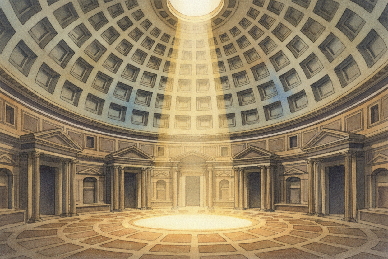The result is ~~almost magical efficiency~~. ++The Pantheon++ in ++Rome++ is a concrete dome built *nearly 2,000 years a