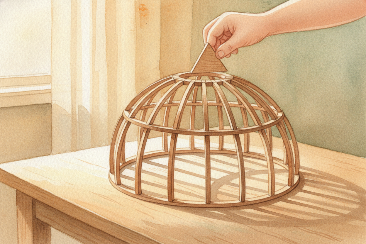 So a dome is strong because it's a **geometry trick**. ~~Curves redirect force.~~ Arches in every direction share the lo