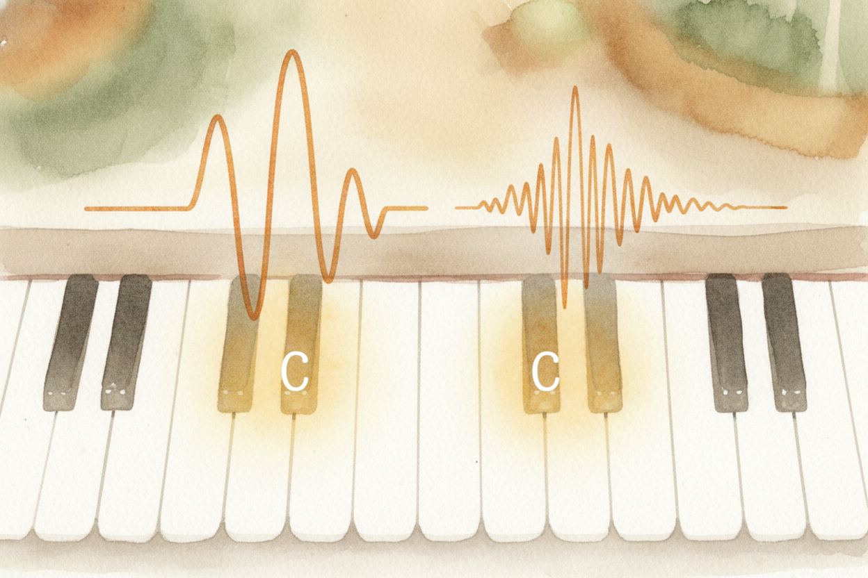 ~~Let's get specific.~~ ++Middle C++ on a piano vibrates *261 times every second*. The note one octave higher — the next