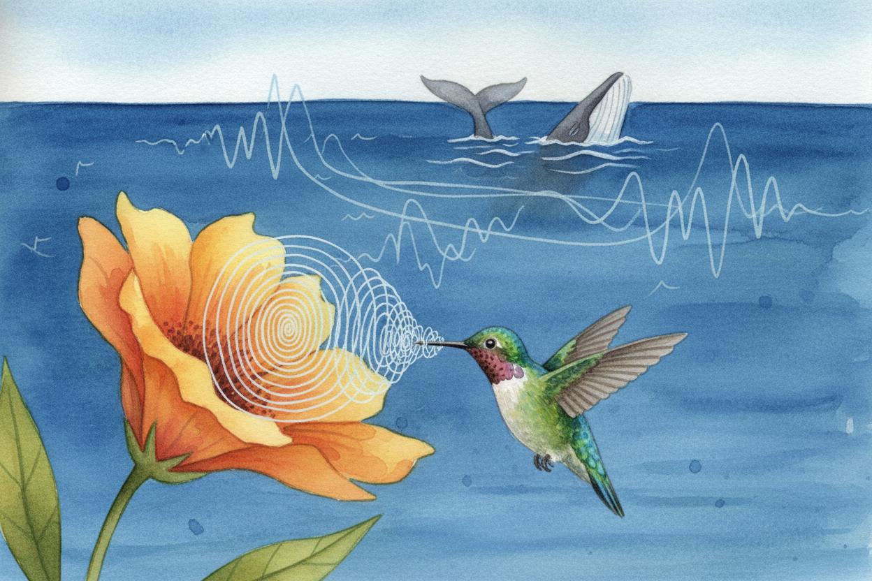 Animals hear the world in different ranges. A hummingbird's tiny vocal muscles can vibrate **incredibly fast** — their c