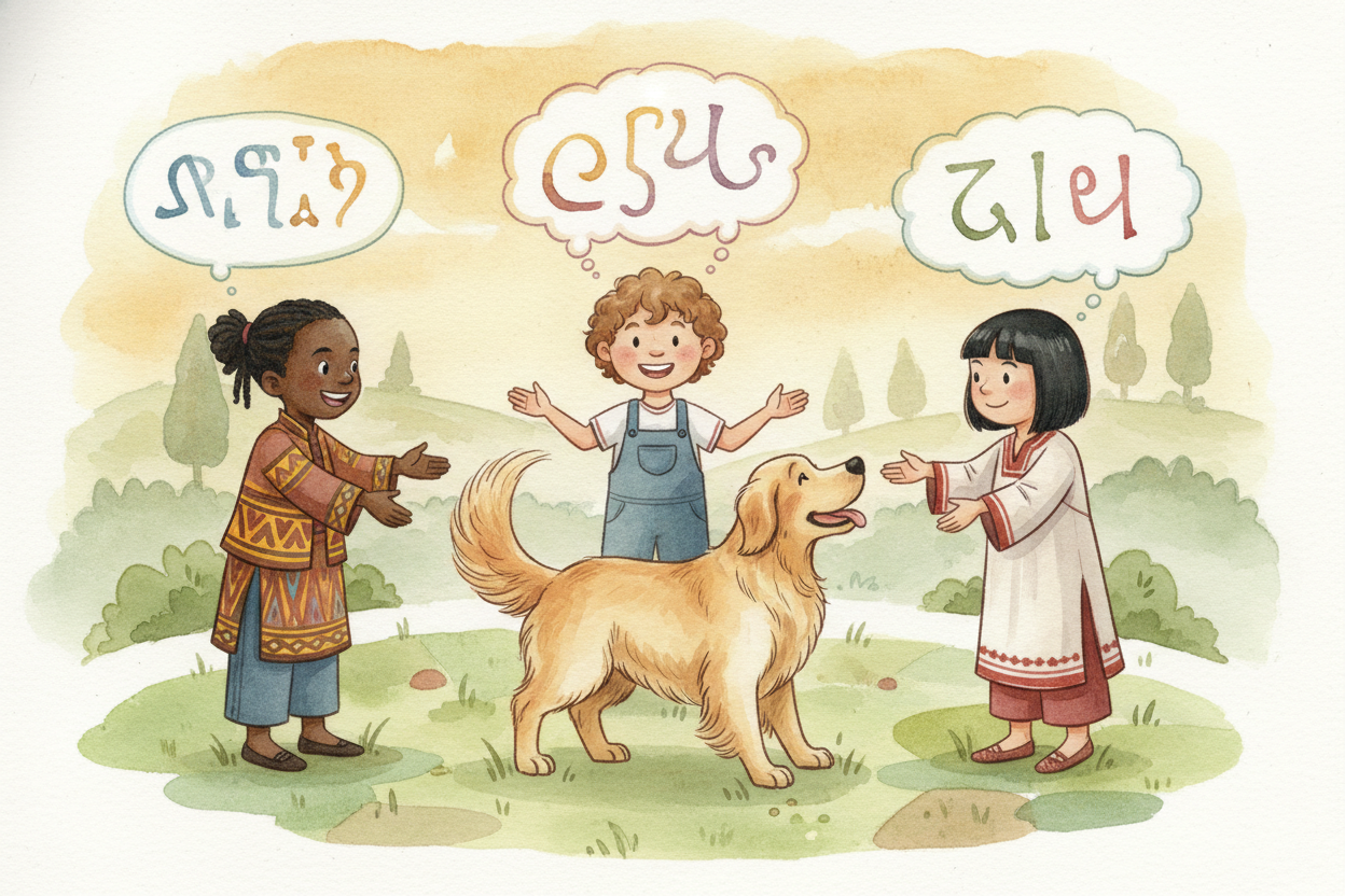 ~~That's why~~ names are different in different languages. "Dog" in English, "perro" in Spanish, "犬" in Japanese — **thr