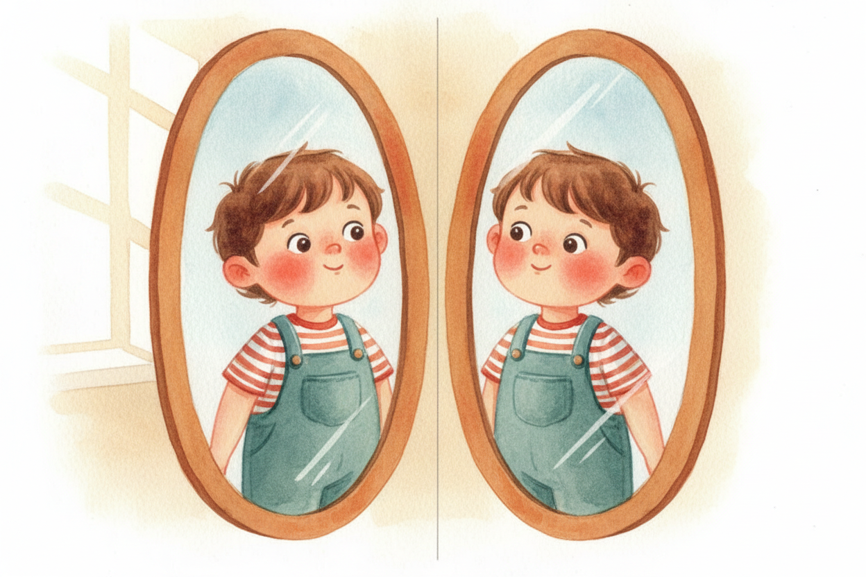 ~~Look at your face in a mirror.~~ Now imagine a line running straight down the middle, **splitting you in two**. Your l