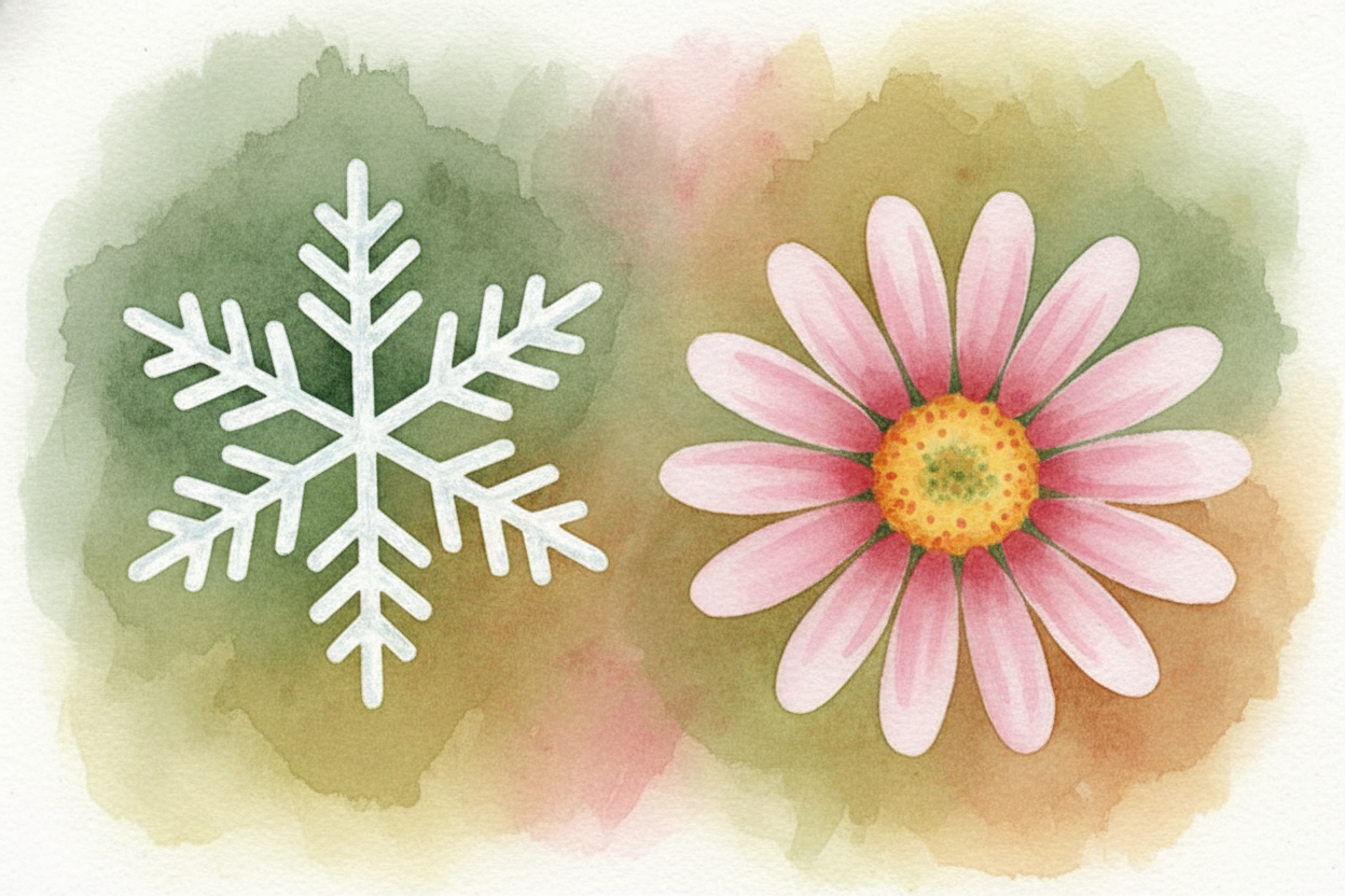 **Nature loves symmetry because it's efficient**. Flowers bloom in symmetric petals to attract pollinators evenly. Snowf