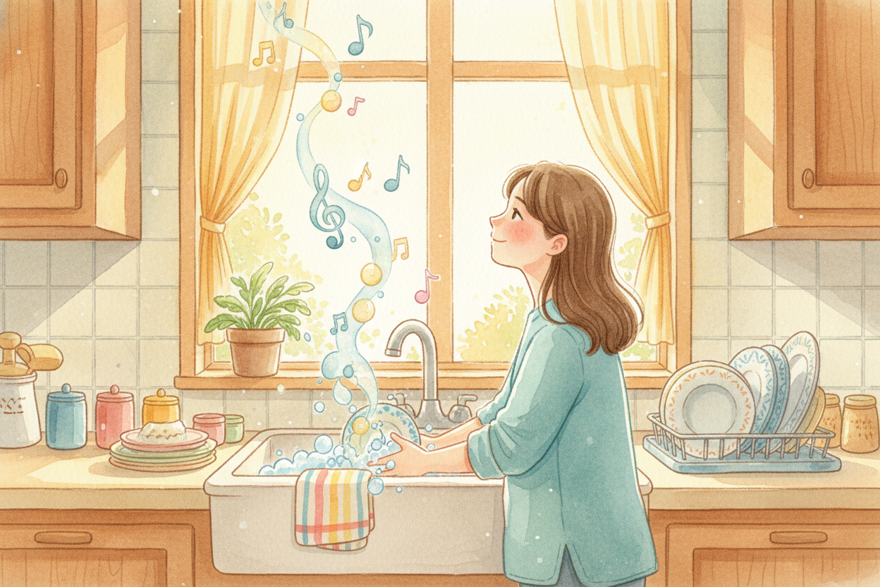 ~~Timing matters too.~~ Songs get stuck most often *when your brain isn't fully occupied* — when you're in the shower, w