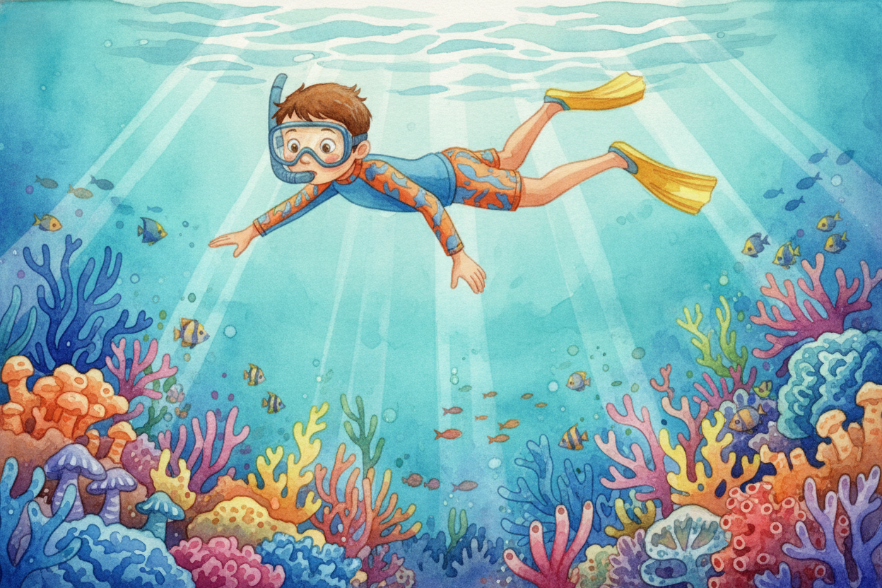 You're snorkeling above a coral reef, and it's ~~like someone spilled a paint box underwater~~. **Electric blues, hot pi