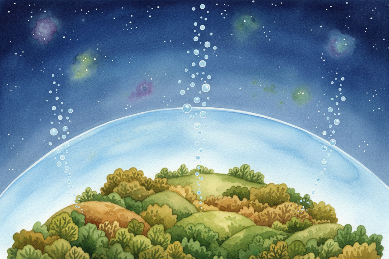 Next, atmosphere. Earth's air is a **cozy blanket** of nitrogen and oxygen wrapped around the planet. It keeps warmth fr