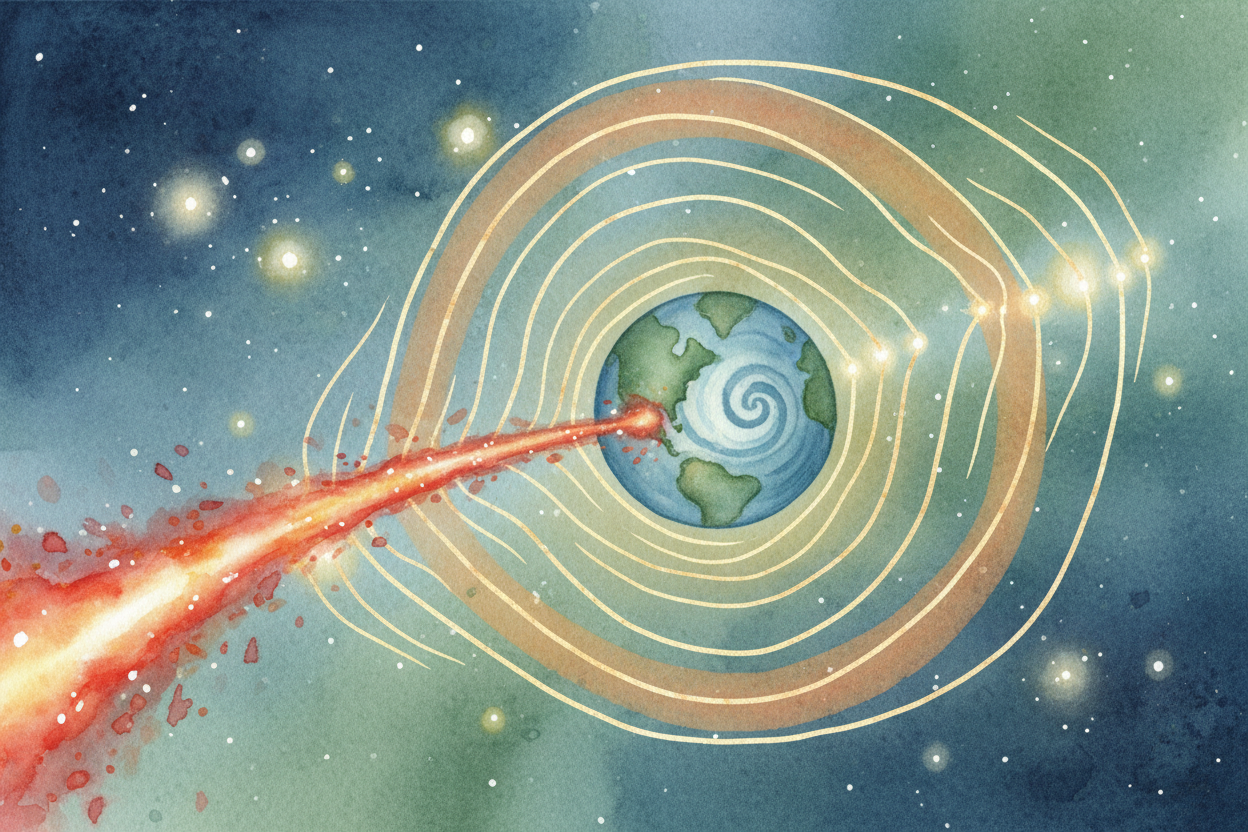 Then there's the magnetic field. Deep inside Earth, **liquid iron swirls around** **like a giant underground ocean**. As