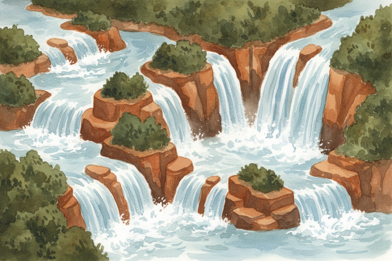 As the falls moved upstream, the river split around islands of harder rock that didn't erode as fast. Those islands beca